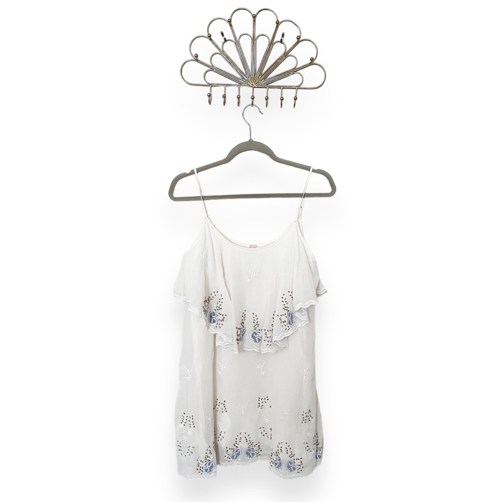 Free People White Beaded Embroidered Ruffle Mini Dress
